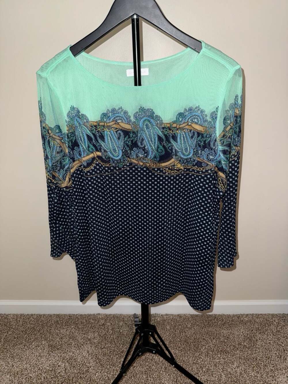 Charter Club Paisley Chain Print Sheer Blouse Size XL